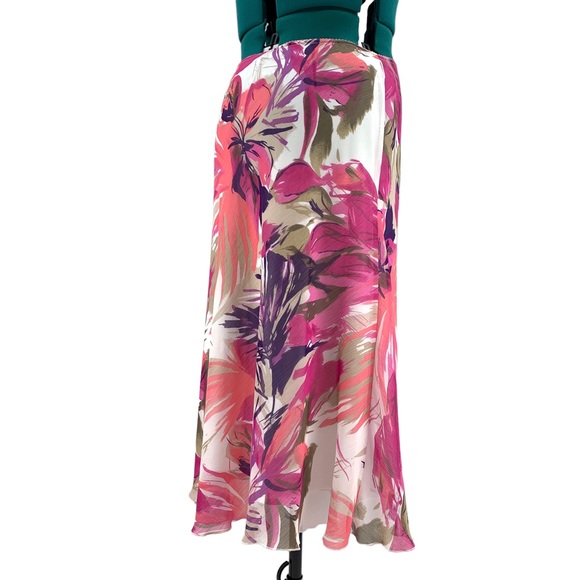 Tribal Pink Floral Patterned Lined Midi Skirt, 12 - Picture 7 of 16